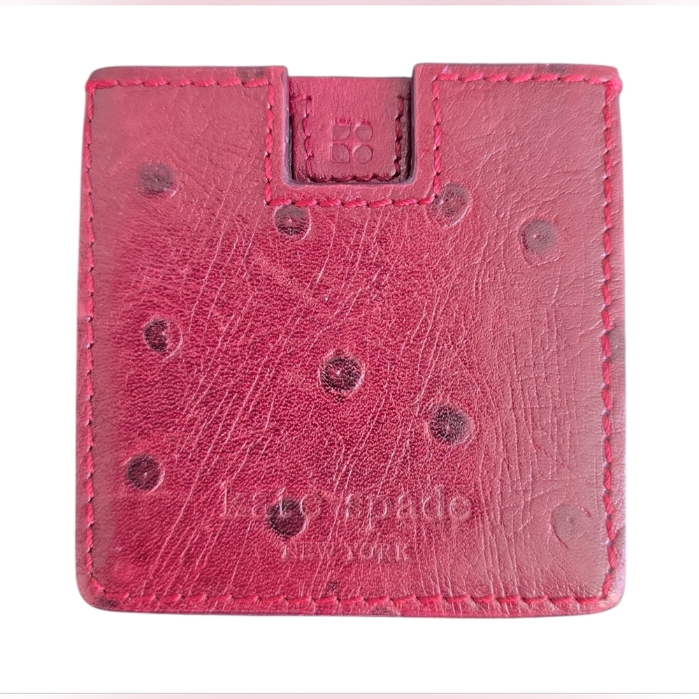 Vintage Kate Spade ostrich-embossed leather square pocket mirror plum VGUC